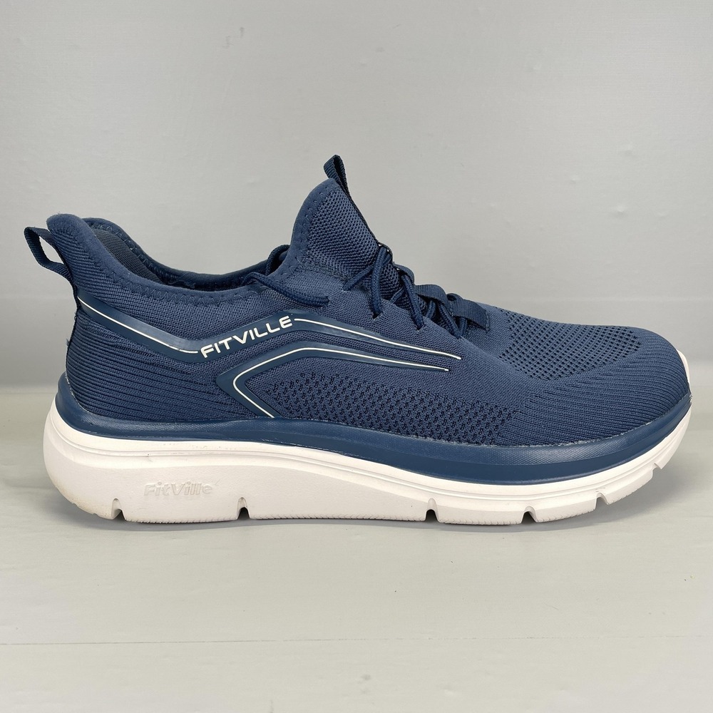 FitVille Walking Shoes Mens Size 13 Extra Wide Blue Knit Lace Up Comfort Sneaker